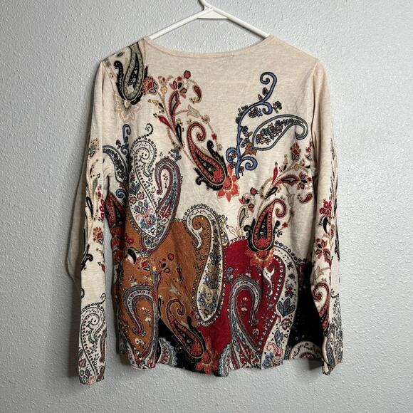 Chicos Sweater Womens Medium Cream Multicolor Paisley Pullover Long Sleeve Knit - Picture 6 of 7